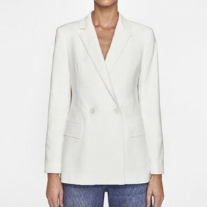 Zara White Double-breasted Blazer